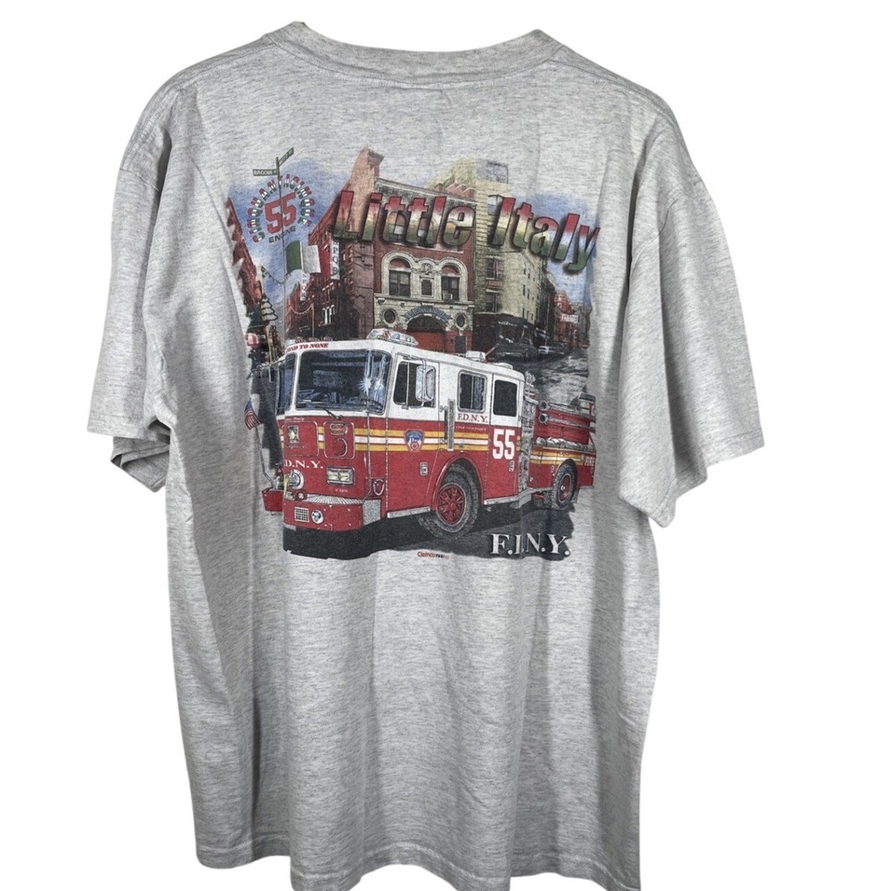Vintage FDNY Engine 55 Little Italy T-Shirt Mens XL Gray 90s Clemco Fire